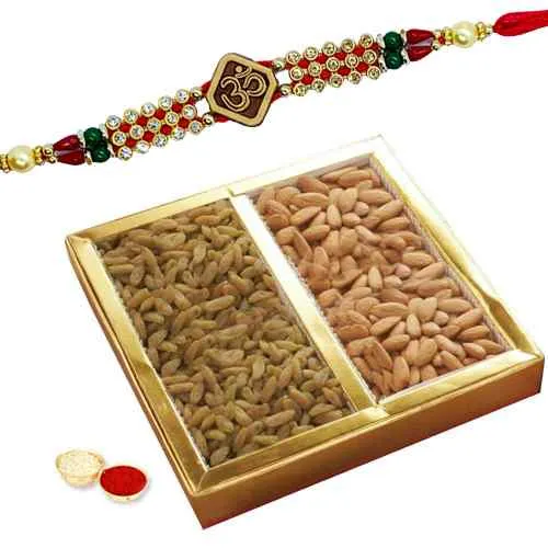 One or More Om Rakhi with Dry fruits