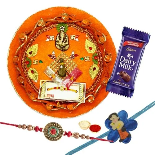 Kid Rakhi N Adult Rakhi Along with Rakhi Thali