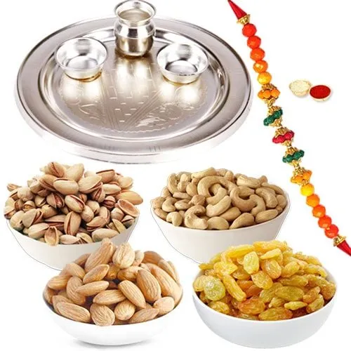 Pious Silver Puja Thali Rakhi Set