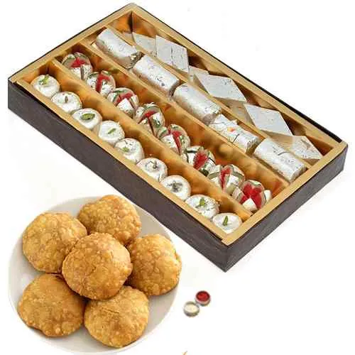 Rakhi With Mix Mithai And Kachori