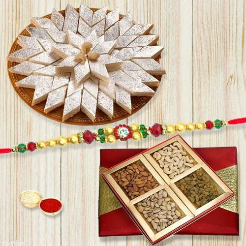 Kaju Katli with Dry Fruits N Ethnic Rakhi