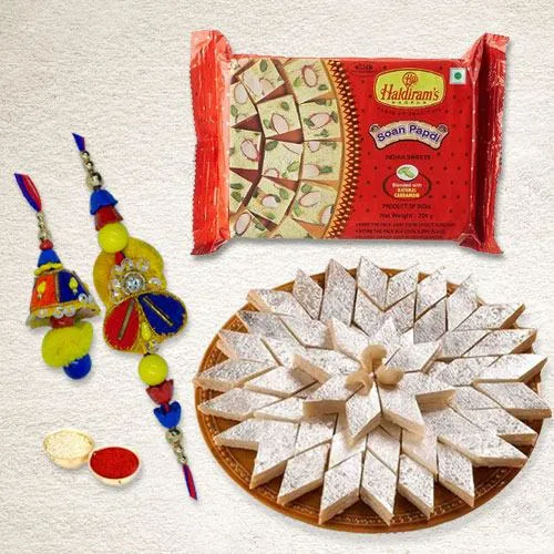 Bhaiya Bhabhi Rakhi with Kaju Katli N Haldirams Soan Papdi