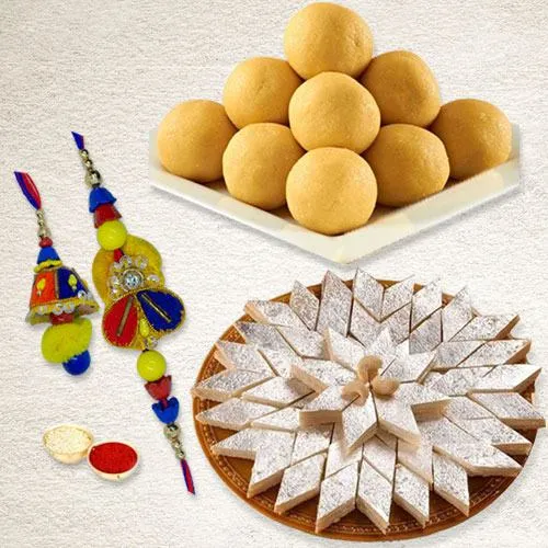 Bhaiya Bhabhi Rakhi with Kaju Katli N Boondi Ladoo