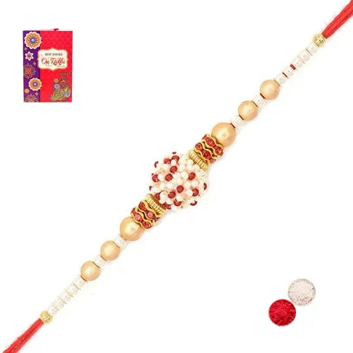 Fancy Red n White Beaded Rakhi