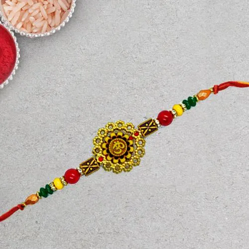 Stunning Om Rakhi with Roli Chawal Tika n Rakhi Card
