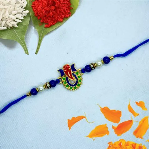 Astonishing Ganesh Rakhi with Roli Chawal Tika n Rakhi Card