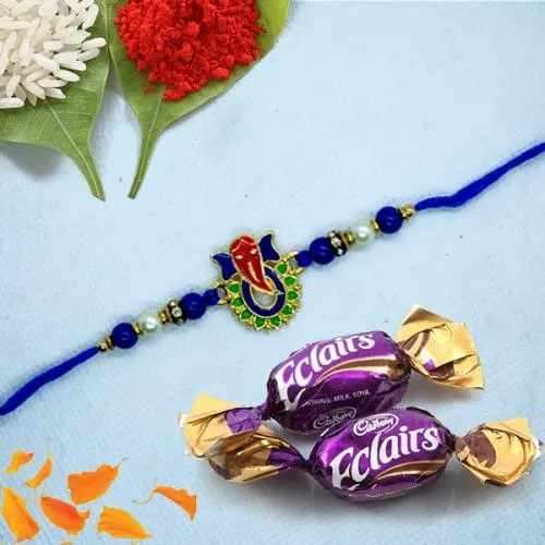 Dashing Ganesh Rakhi with Chocolates, Roli Chawal Tika n Card