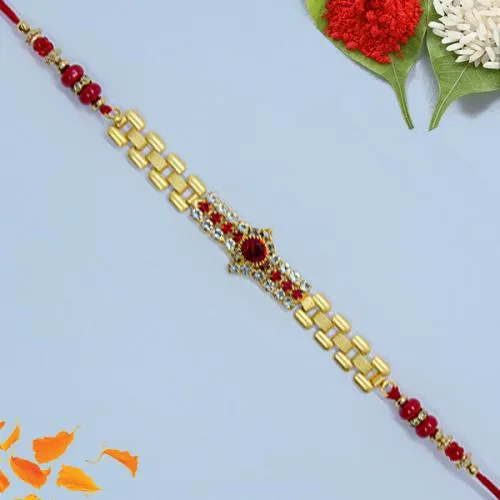 Decorative Jewel Rakhi with Roli, Chawal Tika n Card