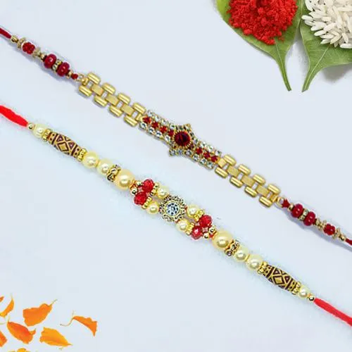 Gorgeous Pair of Jewel Rakhi with Roli, Chawal Tika n Card