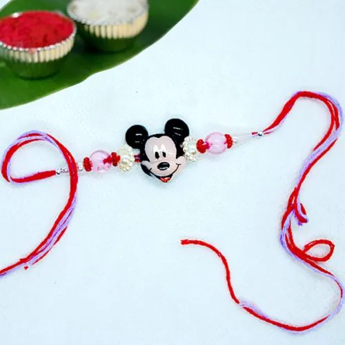 Trendy Mickey Rakhi with Roli, Chawal Tilak n Card