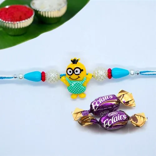 Fancy Kids Rakhi with 2 Chocolates, Roli, Chawal Tika n Card
