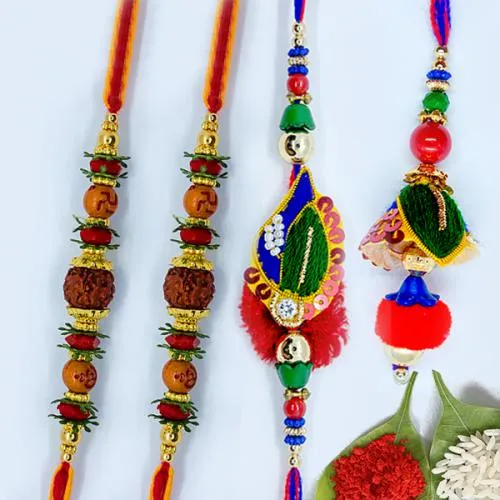 Classy Set of Bhaiya Bhabhi Rakhi n Rudraksha Rakhi Pair