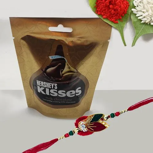 Appealing Rakhi with Hershey Chocolates, Roli, Chawal n Card