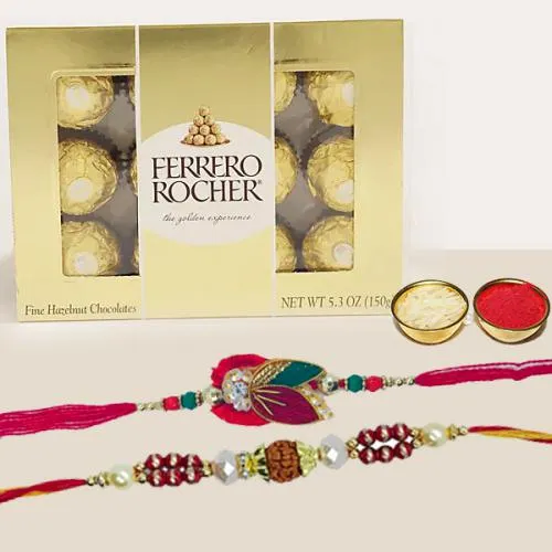 Elegant Pair of Rakhi with 12pc Ferrero Rocher Pack