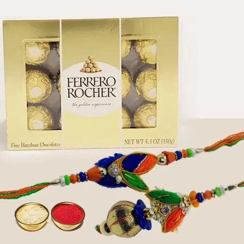 Classy Bhaiya Bhabhi Rakhi with 12pc Ferrero Rocher Pack