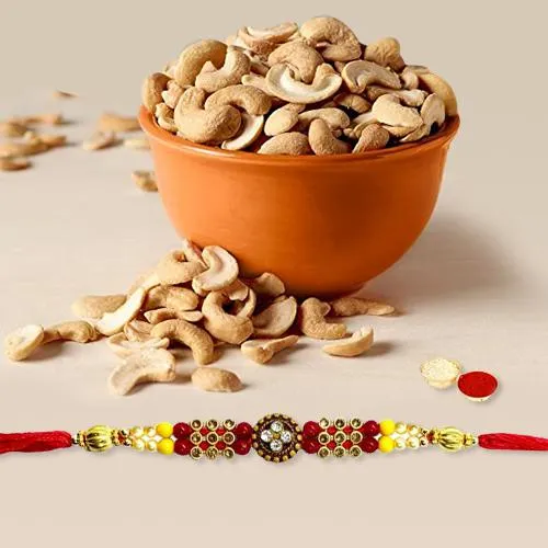 Graceful Rakhi with Crunchy Cashews, Roli Tika n Card