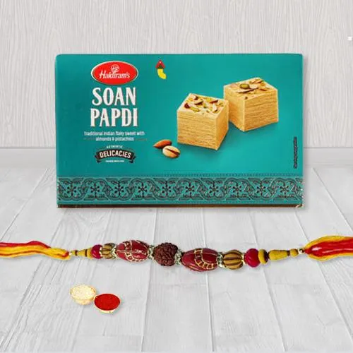 Fancy Rakhi N Haldiram Soan Papdi Gift Combo