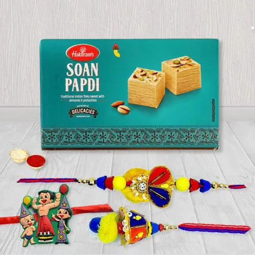Appealing Family Set Rakhi with Haldiram Soan Papdi