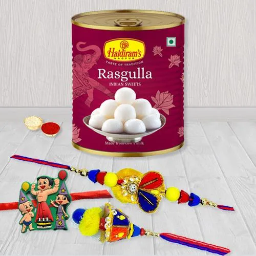 Glamorous Family Rakhi Set with Haldiram Rasgulla