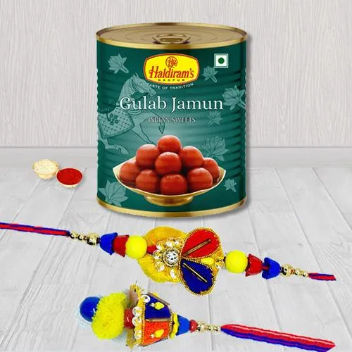 Superb Bhaiya Bhabhi Rakhi Set with Haldiram Gulab Jamun