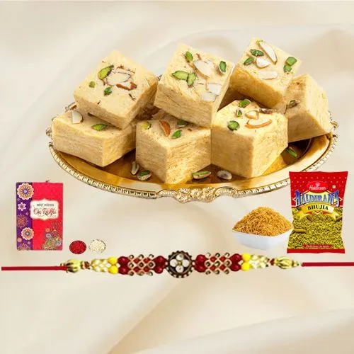 Beautiful Rakhi with Bhujia n Soan Papdi from Haldiram