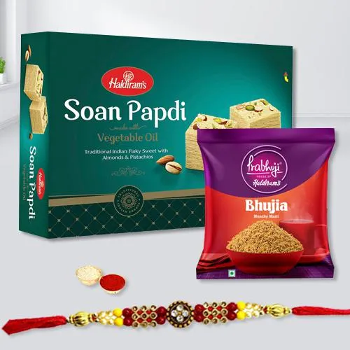 Classy Gift of Rakhi with Bhujia n Soan Papdi from Haldiram