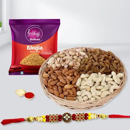 Delightful Gift of Rakhi with Dry Fruits n Bhujia